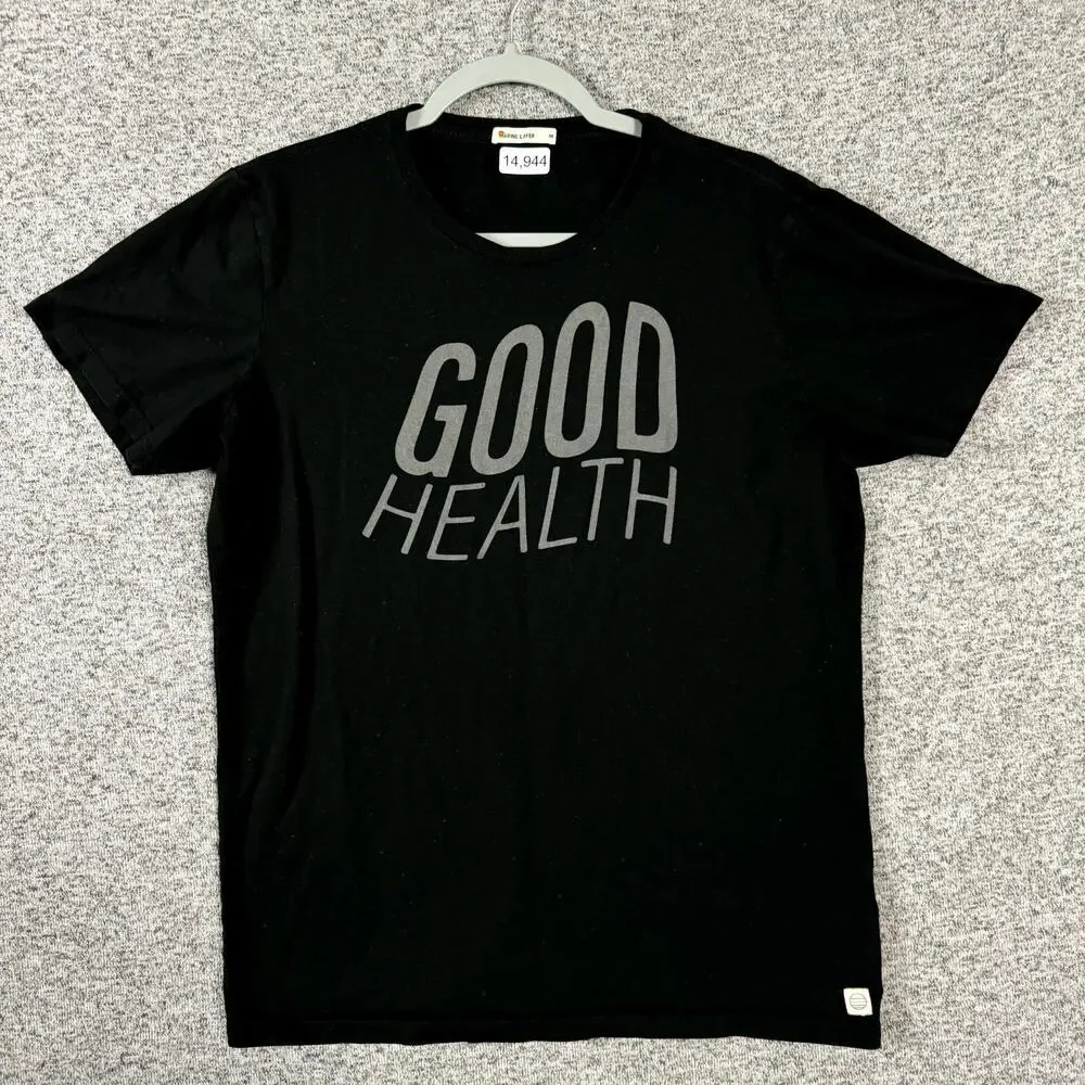 Marine Layer Men's Size Medium Black "Good Health" Short Sleeve Crewneck T-Shirt